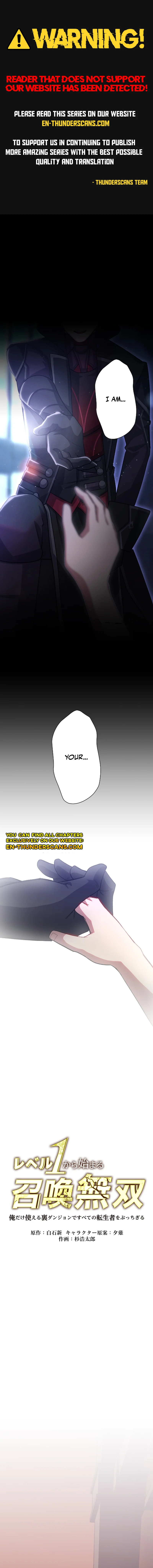 Level 1 kara Hajimaru Shoukan Musou: Ore dake Tsukaeru Ura Dungeon de Subete no Tenseisha o Bucchigiru Chapter 15 — Page 1